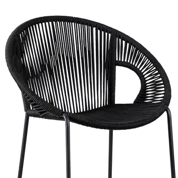 40" Black Metal Low back Outdoor Counter Height Bar chair with Footrest