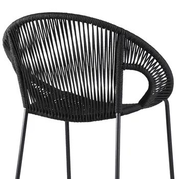 40" Black Metal Low back Outdoor Counter Height Bar chair with Footrest