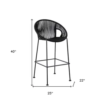 40" Black Metal Low back Outdoor Counter Height Bar chair with Footrest
