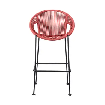 40" Red Metal Low back Outdoor Counter Height Bar chair with Footrest