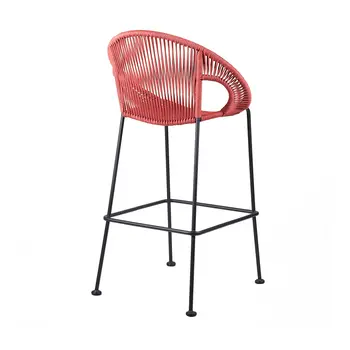 40" Red Metal Low back Outdoor Counter Height Bar chair with Footrest
