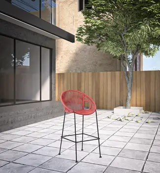40" Red Metal Low back Outdoor Counter Height Bar chair with Footrest
