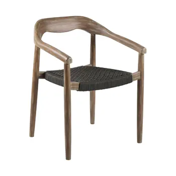 Set of Two 22" Black and Natural Wood Solid Wood Outdoor Dining Chair
