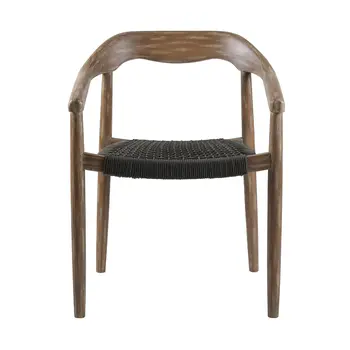 Set of Two 22" Black and Natural Wood Solid Wood Outdoor Dining Chair