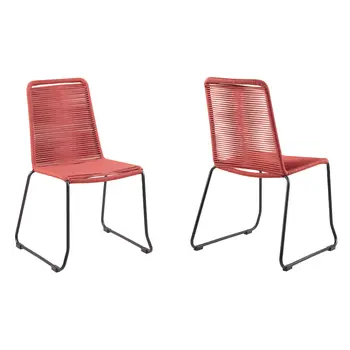 Set of Two 23" Red Metal Outdoor Dining Chair