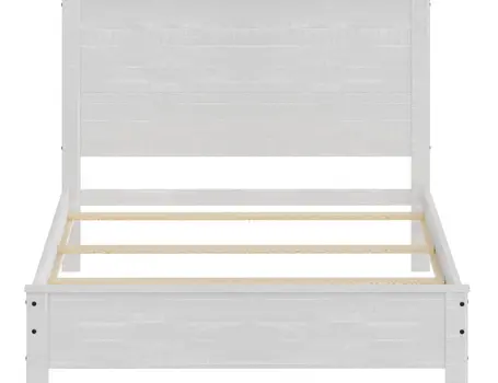 White Shiplap Texture Distressed Solid Wood Queen Bed Frame