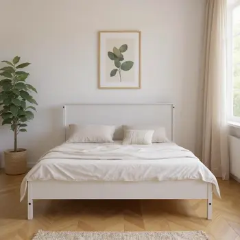 White Solid Wood Full Double Bed Frame