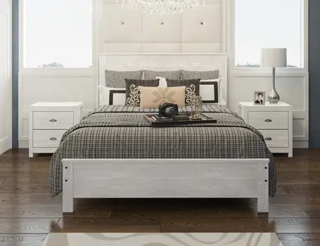 White Solid Wood Full Double Bed Frame