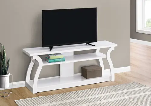 60" White Wood Open Shelving TV Stand