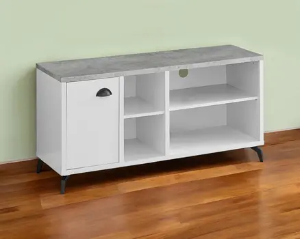 47" Gray And White Wood Enclosed and Open Storage TV Stand