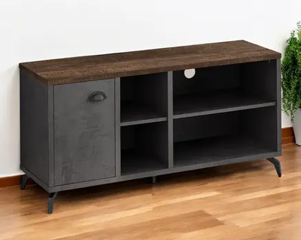 47" Brown And Gray Distressed Reclaimed Wood Enclosed and Open Storage TV Stand