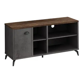47" Brown And Gray Distressed Reclaimed Wood Enclosed and Open Storage TV Stand