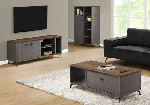 60" Brown And Gray Distressed Reclaimed Wood Enclosed and Open Storage TV Stand
