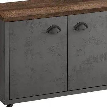 60" Brown And Gray Distressed Reclaimed Wood Enclosed and Open Storage TV Stand