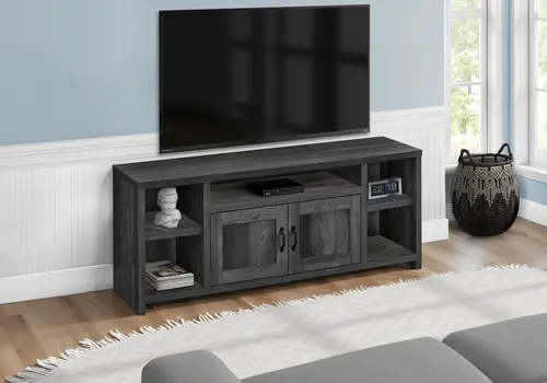 59" Black Cabinet Enclosed Storage TV Stand