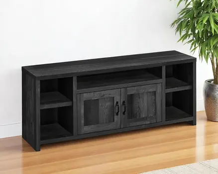 59" Black Cabinet Enclosed Storage TV Stand