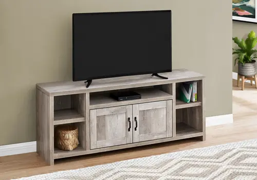 59" Taupe Distressed Wood Enclosed and Open Storage TV Stand