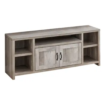 59" Taupe Distressed Wood Enclosed and Open Storage TV Stand