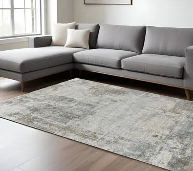 8' X 10' Beige And Gray Abstract Area Rug