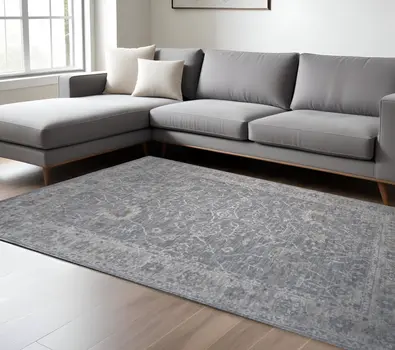 9' X 12' Blue Gray Southwestern Floral Stain Resistant Area Rug