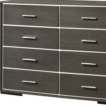 57" Gray Solid and Manufactured Wood Eight Drawer Double Dresser