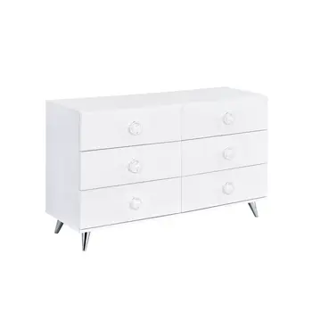 47" White Finish Manufactured Wood Six Drawer Double Dresser