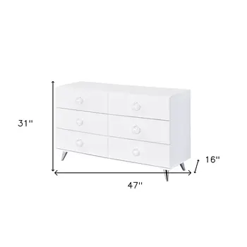 47" White Finish Manufactured Wood Six Drawer Double Dresser