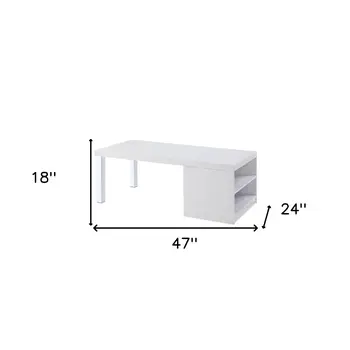 47" White and Silver Wood And Metal Frame Coffee Table With Shelf