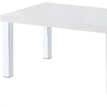 47" White and Silver Wood And Metal Frame Coffee Table With Shelf