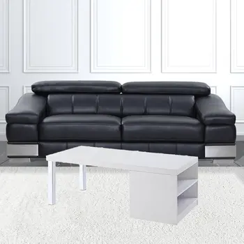 47" White and Silver Wood And Metal Frame Coffee Table With Shelf