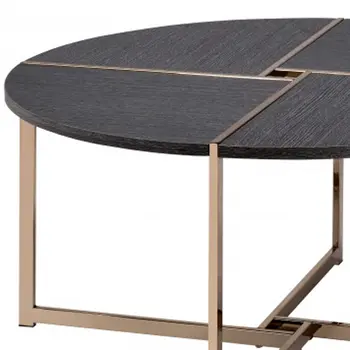 35" Black and Champagne Metal Round Cross Legs Coffee Table
