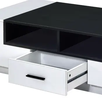 47" Black and White Wood Floor Shelf Coffee Table With Drawer And Three Shelves