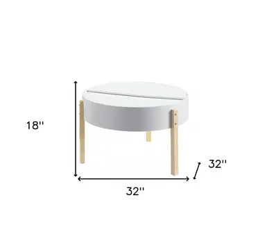 32" White and Natural Wood And Solid Wood Round Coffee Table