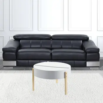 32" White and Natural Wood And Solid Wood Round Coffee Table