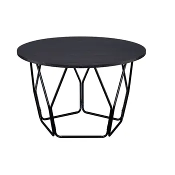 32" Espresso and Black Metal Round Abstract Coffee Table