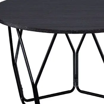 32" Espresso and Black Metal Round Abstract Coffee Table