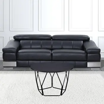 32" Espresso and Black Metal Round Abstract Coffee Table