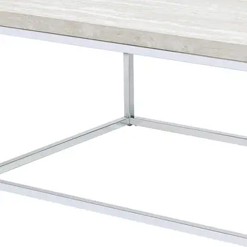 48" Chrome And White Oak Manufactured Wood And Metal Rectangular Coffee Table