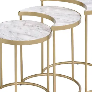 Gray and Gold Metal Round Sled Nested Coffee Tables