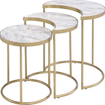 Gray and Gold Metal Round Sled Nested Coffee Tables
