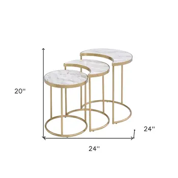 Gray and Gold Metal Round Sled Nested Coffee Tables