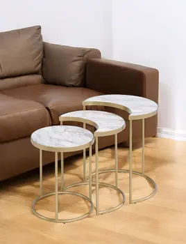 Gray and Gold Metal Round Sled Nested Coffee Tables