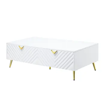 53" White Wood And Metal Coffee Table With Four Drawers