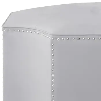 33" Silver Faux Leather Tufted Octagonal Cocktail Ottoman