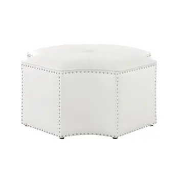 33" White Faux Leather Tufted Octagonal Cocktail Ottoman