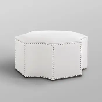 33" White Faux Leather Tufted Octagonal Cocktail Ottoman