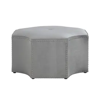 33" Gray Velvet Tufted Octagonal Cocktail Ottoman