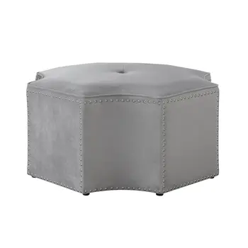 33" Gray Velvet Tufted Octagonal Cocktail Ottoman