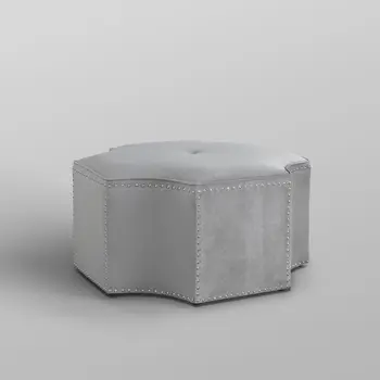 33" Gray Velvet Tufted Octagonal Cocktail Ottoman