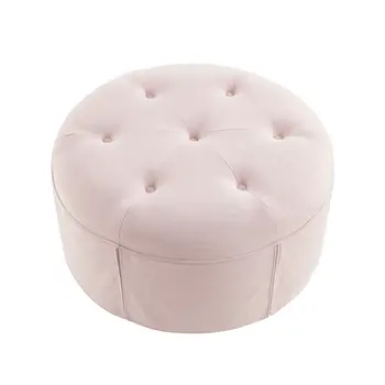 32" Light Pink Linen Tufted Round Cocktail Ottoman
